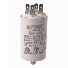 Startkondensator 475V, 6 uF, 6,3 mm stikben.